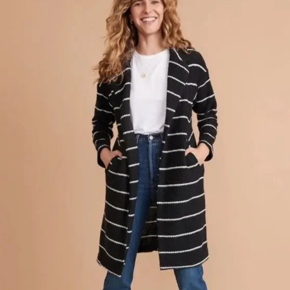 Marine Layer Black and White Striped Long Cardigan